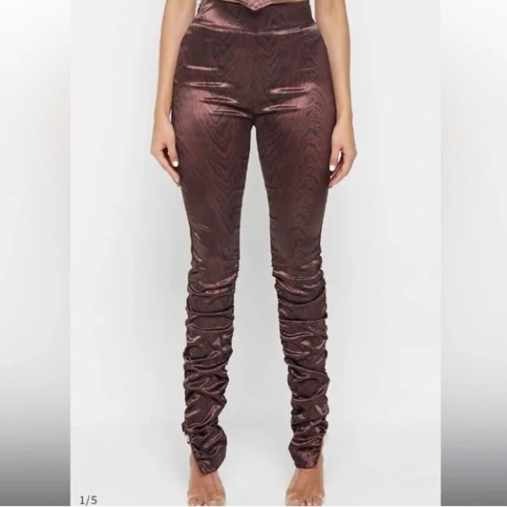 Manière De Voir brown satin ruched trousers size 4